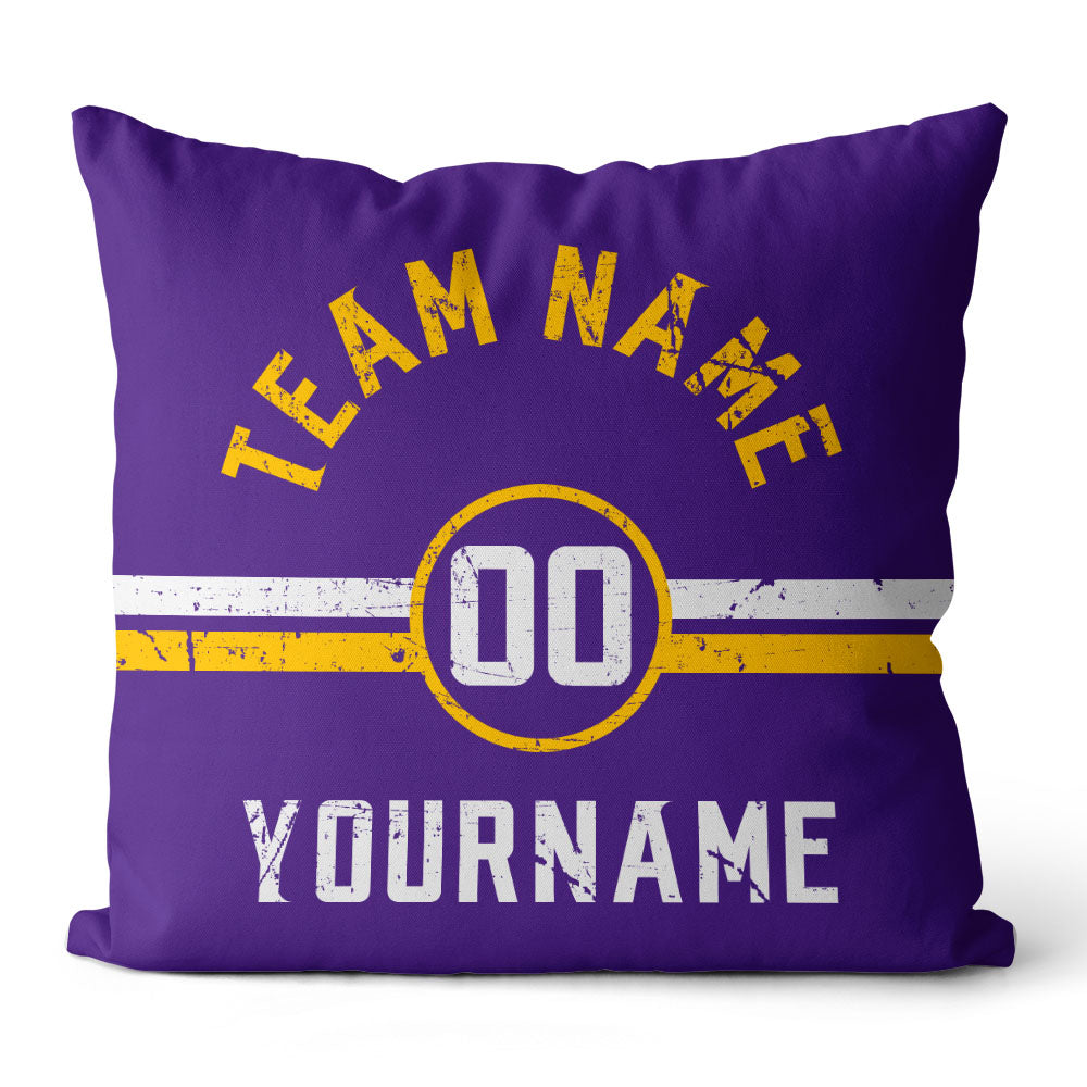 Custom Football Throw Pillow for Men Women Boy Gift Printed Your Personalized Name Number Purple & Yellow & White enthsush