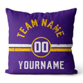 Custom Football Throw Pillow for Men Women Boy Gift Printed Your Personalized Name Number Purple & Yellow & White enthsush