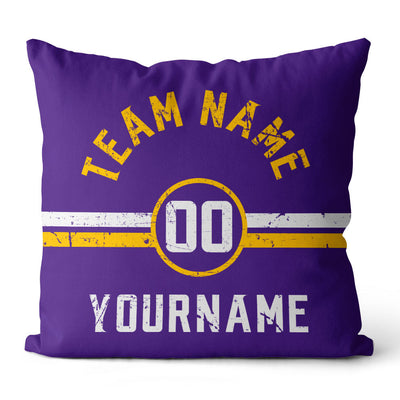 Custom Football Throw Pillow for Men Women Boy Gift Printed Your Personalized Name Number Purple & Yellow & White enthsush