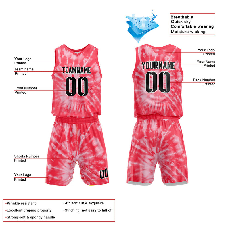 Custom Basketball Jersey Uniform Suit Printed Your Logo Name Number tie-dyed-Red enthsush