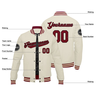 Custom Varsity Jacket Letterman jacket for Men, Women and Youth Crimson Cream enthsush