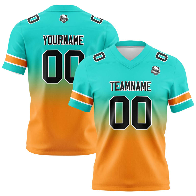 Custom Teal&Orange Gradient Football Jersey Personalized Football Shirts for Men Women  Printed Team Name Number Logo