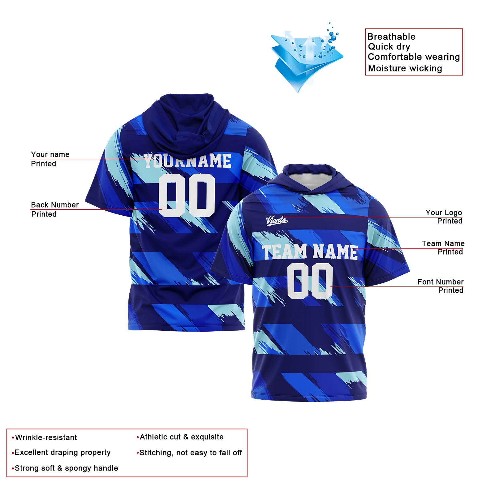 Custom Blue Sleeve Hoodies for Men Women Shirts with Hoods Printed Name Logo enthsush