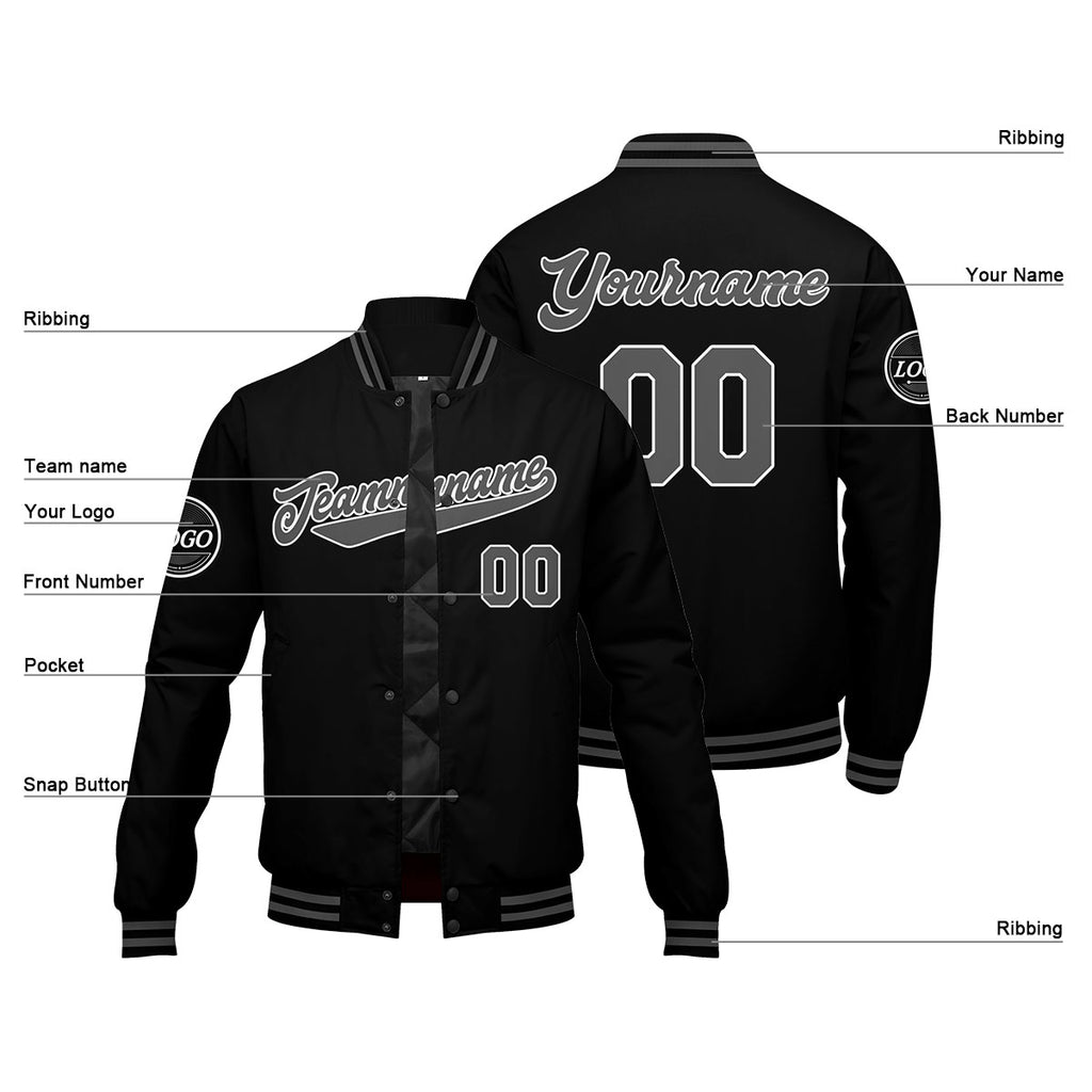 Custom Varsity Jacket Letterman jacket for Men, Women and Youth Black Grey enthsush