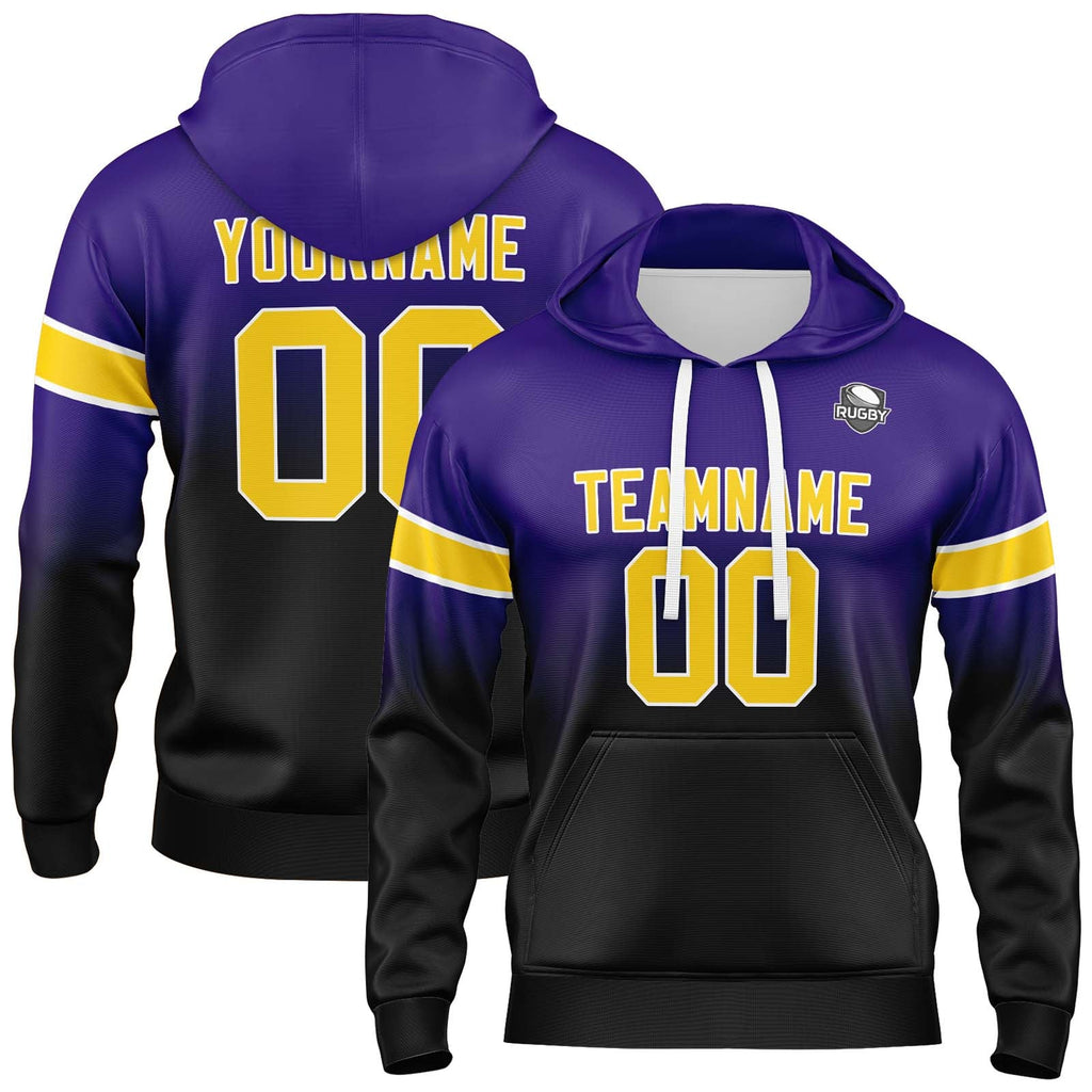 Custom Gradient Hoodie For Man Woman Girl Boy Print Your Logo Name Number Purple&Black enthsush