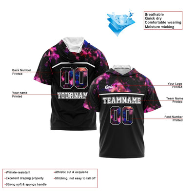 Custom Black Starry Sky Short Sleeve Hoodies for Men Women Shirts with Hoods Printed Name Logo enthsush