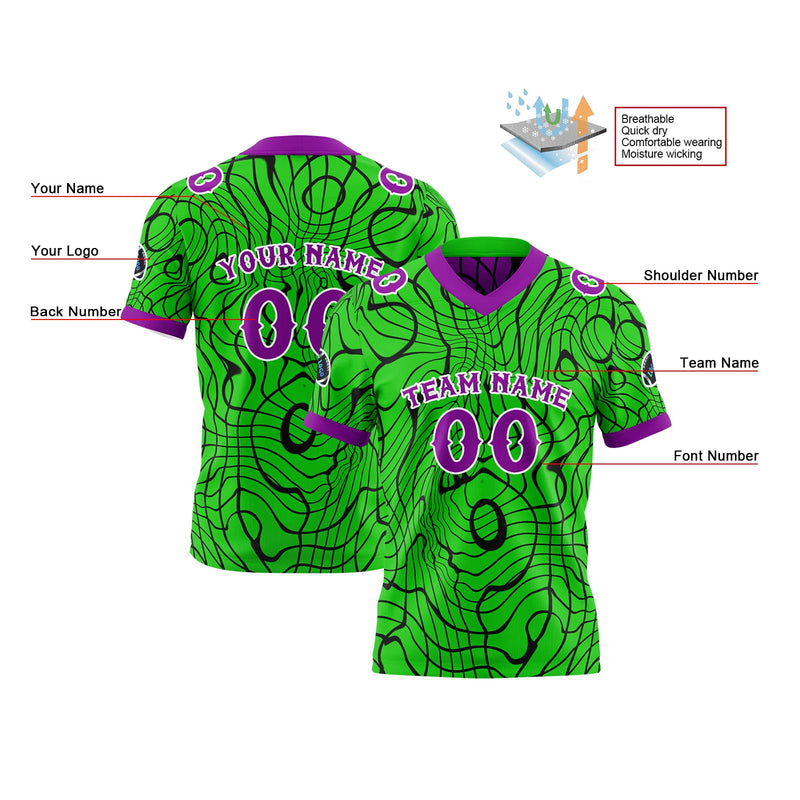 Custom Green Purple Reversible Football Jersey Personalized Gradient Football Shirts for Men Printed Team Name Number Logo