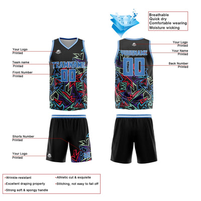 Custom Damaged geometry Blue Basketball Jersey Uniform Suit Printed Your Logo Name Number enthsush