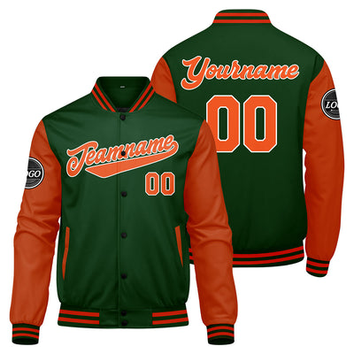 Custom Varsity Jacket Letterman jacket for Men, Women and Youth Dark Green Orange enthsush