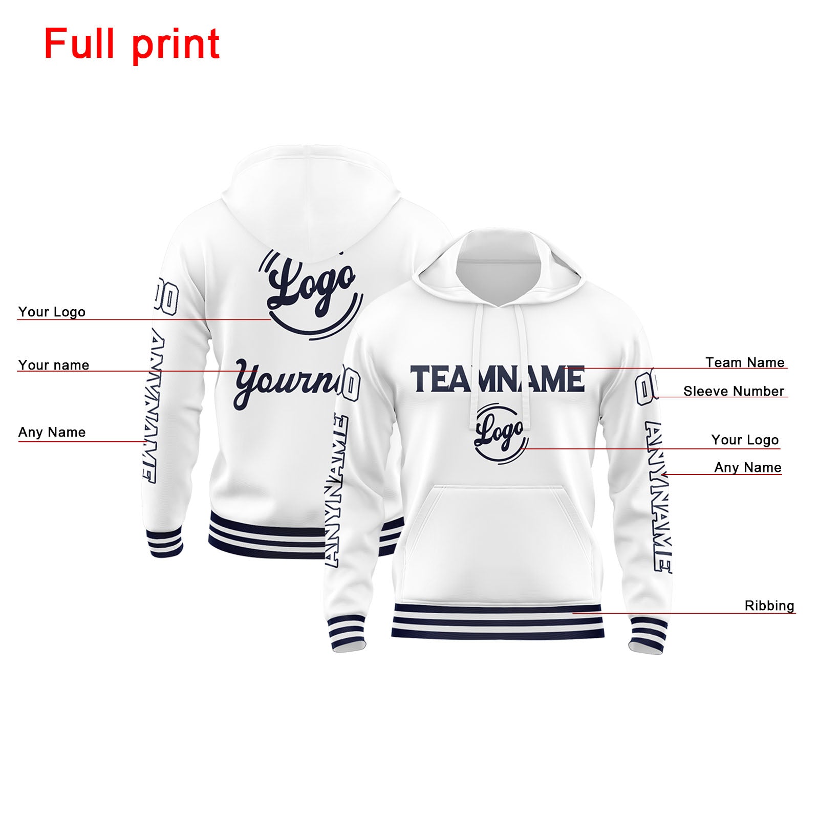 Custom Navy White Sweatshirt Hoodie For Men Women Girl Boy Print Your Logo Name Number enthsush