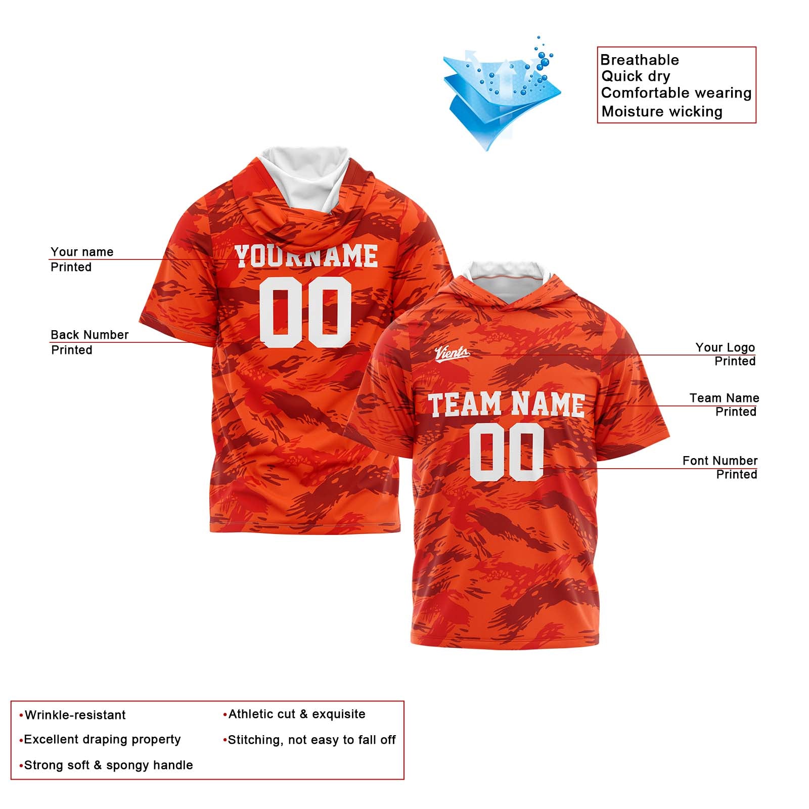Custom Orange Sleeve Hoodies for Men Women Shirts with Hoods Printed Name Logo enthsush
