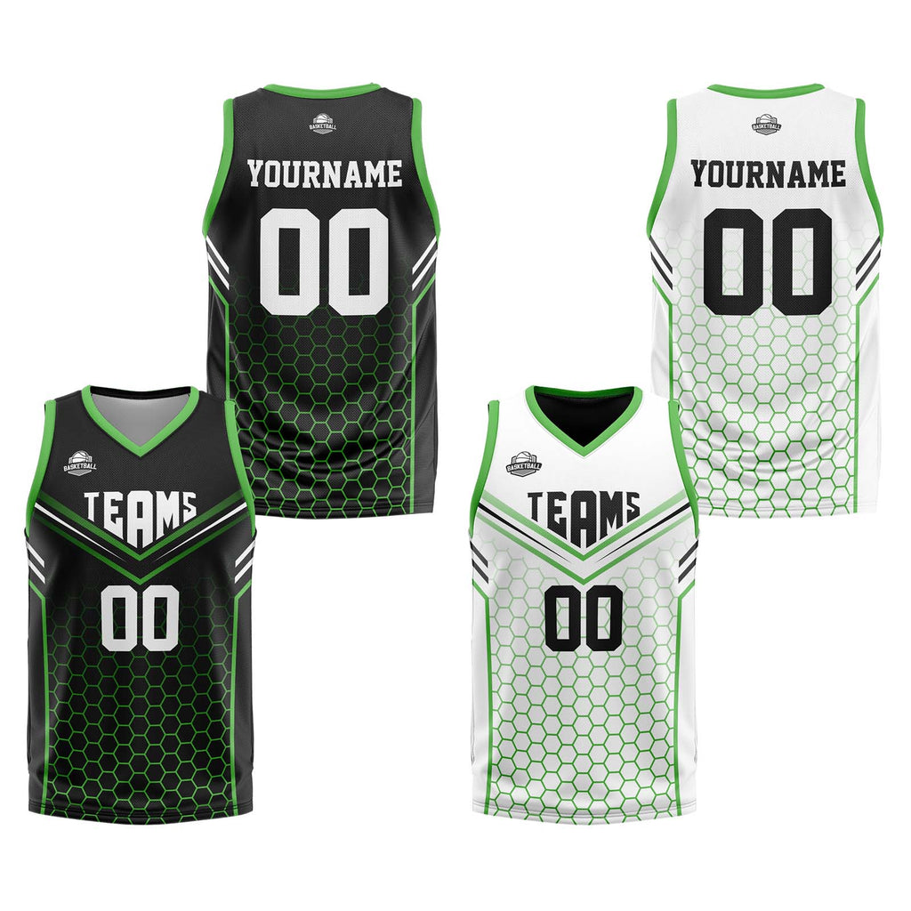 Custom Black Green Reversible Basketball Suit for Adults and Kids Personalized Jersey enthsush