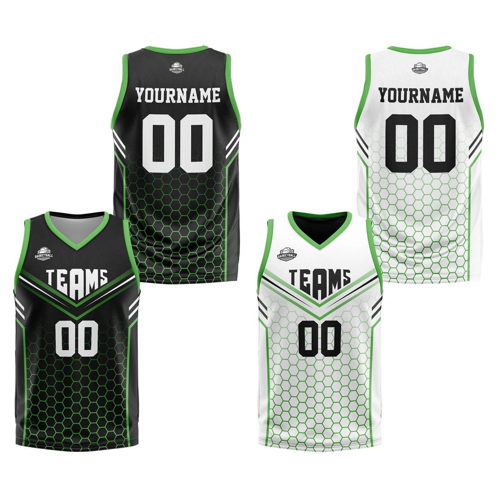 Custom Black Green Reversible Basketball Suit for Adults and Kids Personalized Jersey enthsush