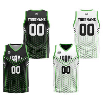 Custom Black Green Reversible Basketball Suit for Adults and Kids Personalized Jersey enthsush