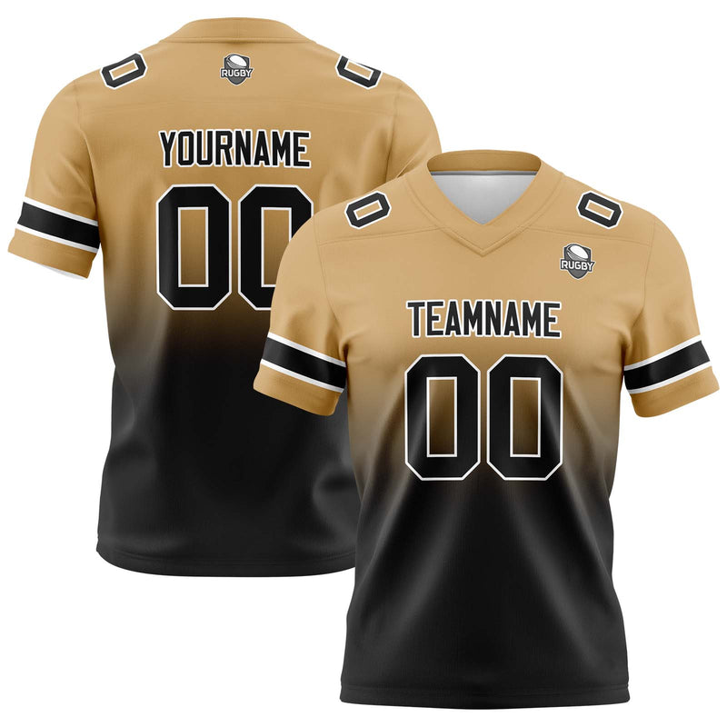 Custom Gold Black Gradient Football Jersey Personalized Football Shirts for Men Women  Printed Team Name Number Logo