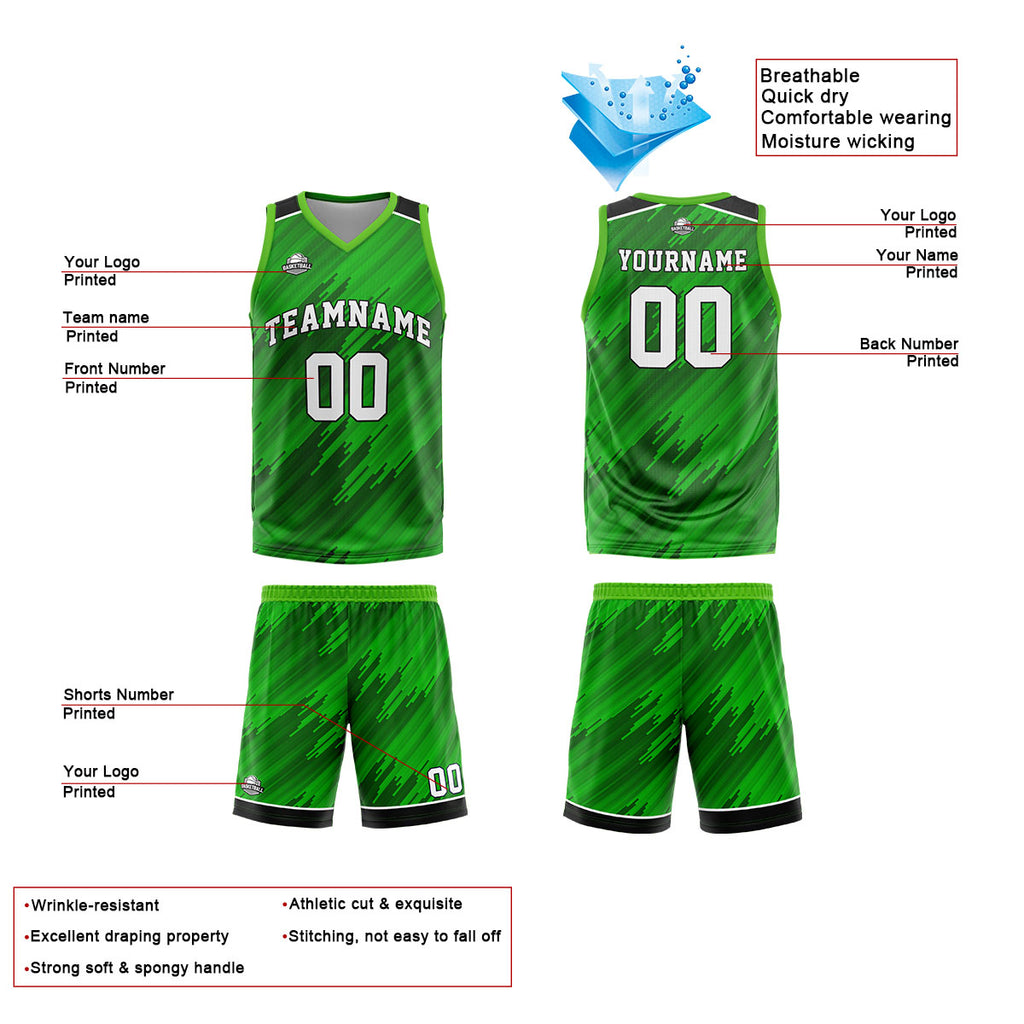 Custom Green Reversible Basketball Suit for Adults and Kids Personalized Jersey enthsush