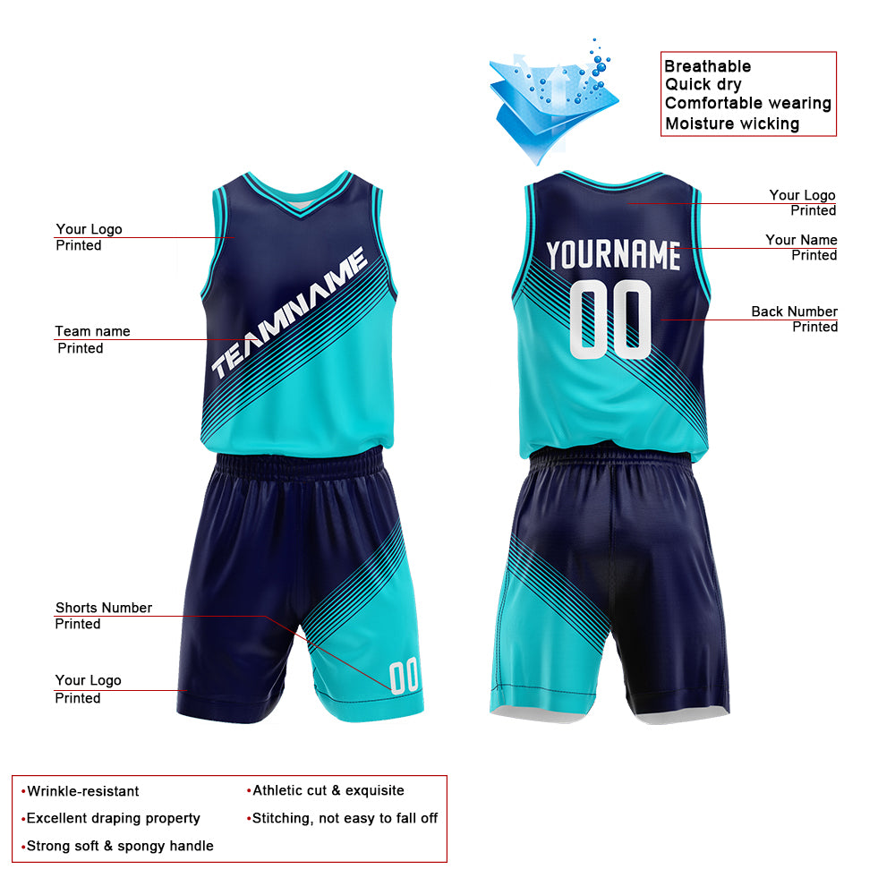 Custom Basketball Jersey Uniform Suit Printed Your Logo Name Number Navy-Teal enthsush