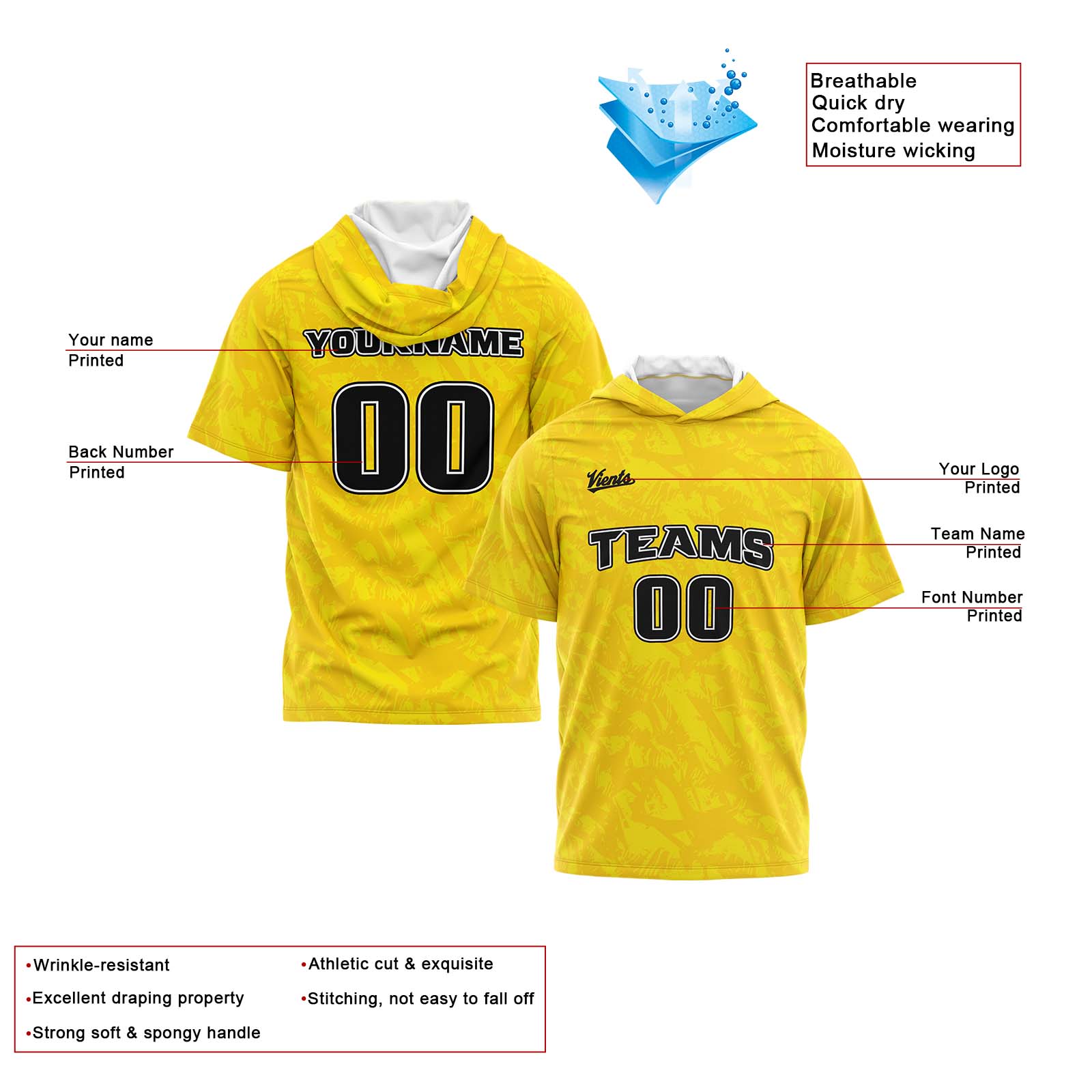 Custom Yellow Sleeve Hoodies for Men Women Shirts with Hoods Printed Name Logo enthsush