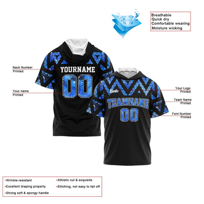 Custom Black Blue Short Sleeve Hoodies for Men Women Shirts with Hoods Printed Name Logo enthsush