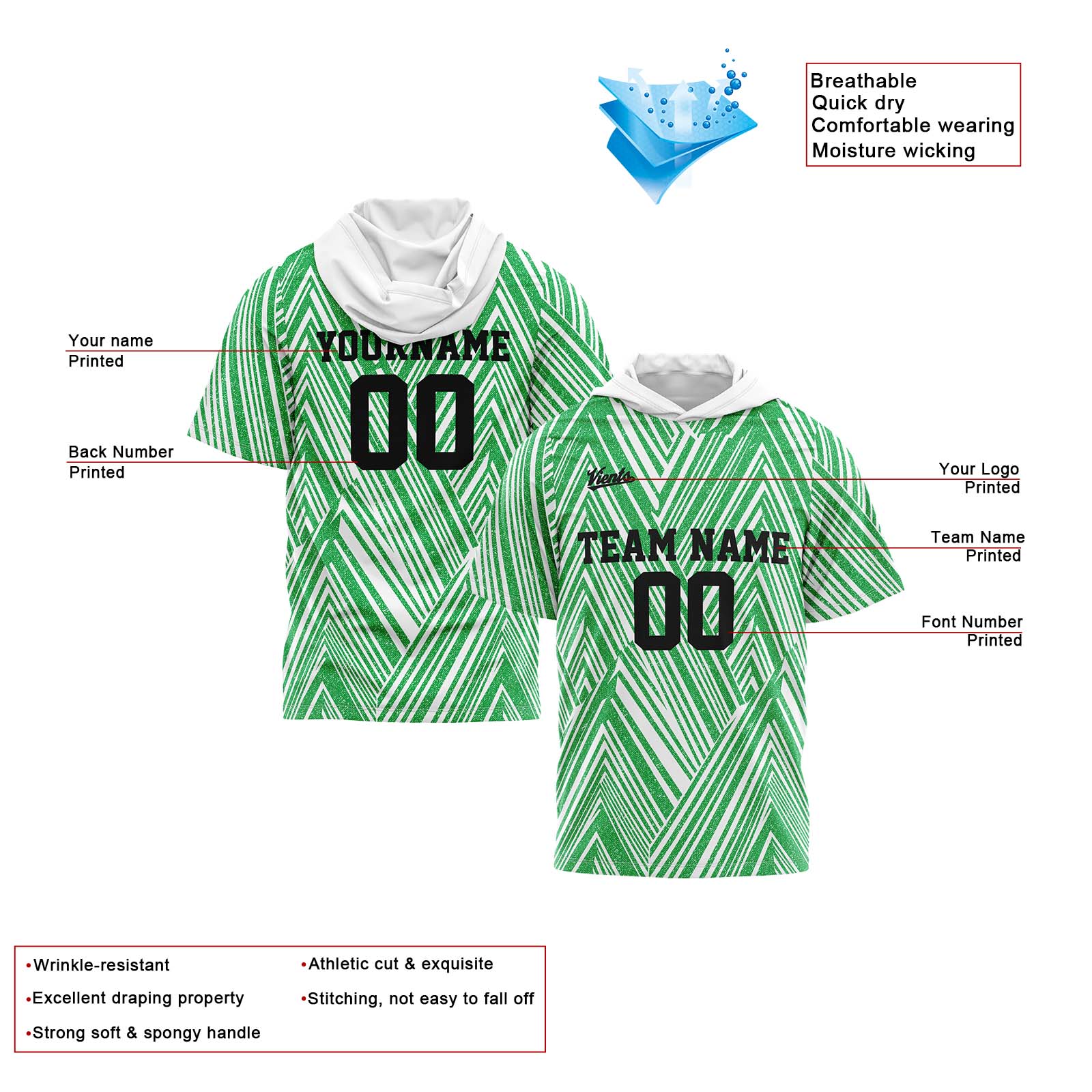 Custom White Green Sleeve Hoodies for Men Women Shirts with Hoods Printed Name Logo enthsush