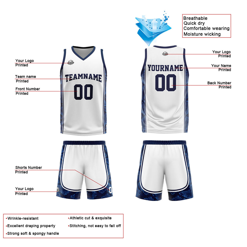 Custom White Dark Blue Basketball Jersey Uniform Suit Printed Your Logo Name Number enthsush