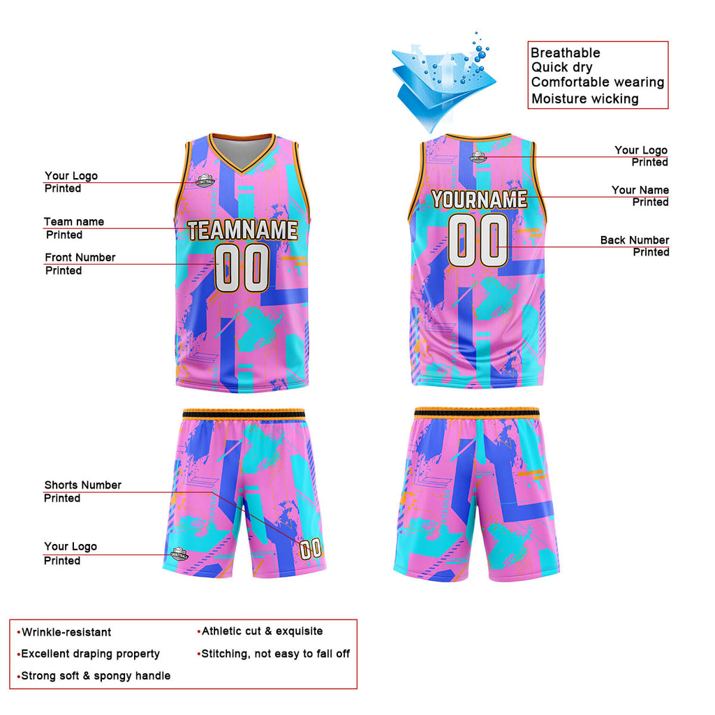 Custom Pink Blue Reversible Basketball Suit for Adults and Kids Personalized Jersey enthsush