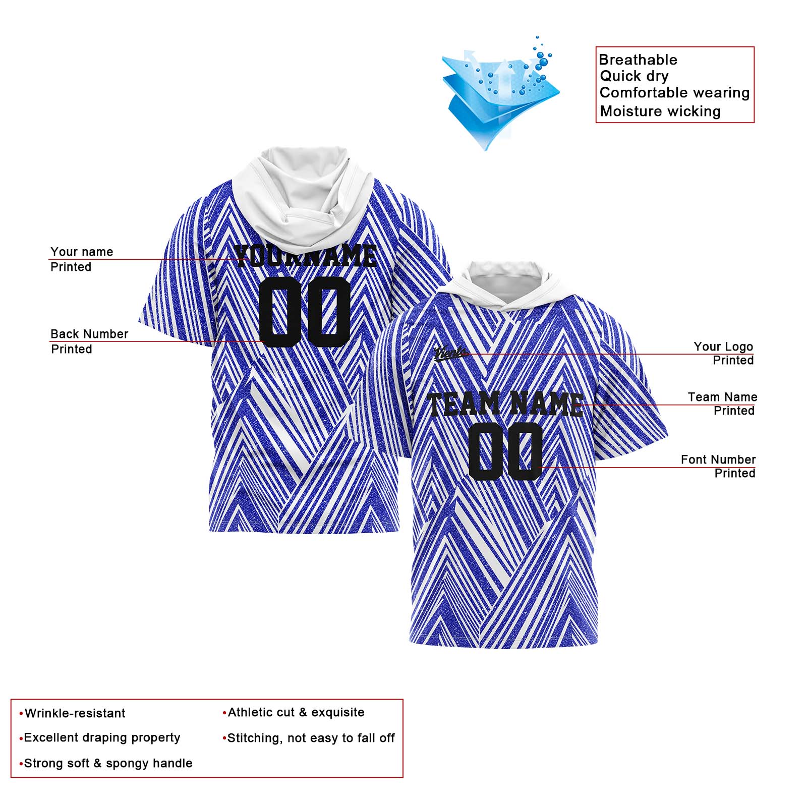 Custom White Royal Sleeve Hoodies for Men Women Shirts with Hoods Printed Name Logo enthsush