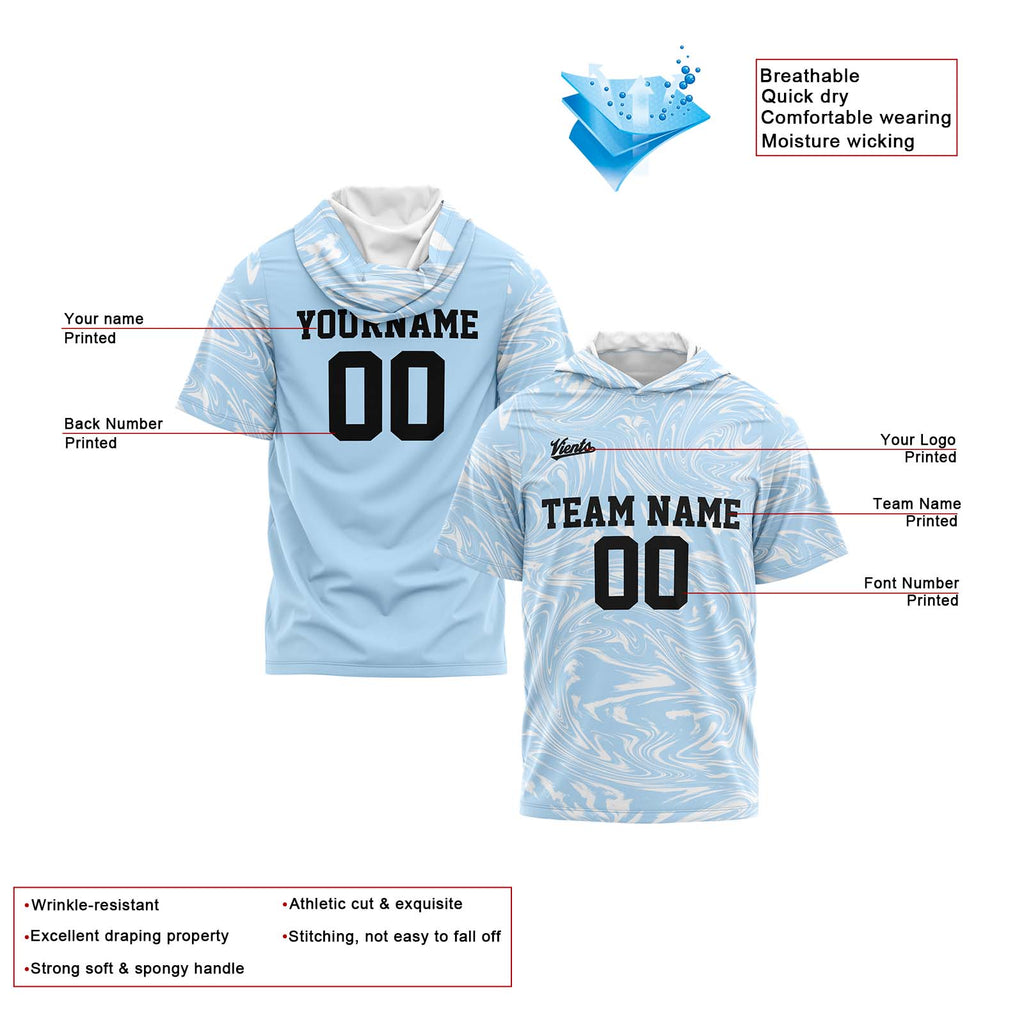 Custom Light Blue Sleeve Hoodies for Men Women Shirts with Hoods Printed Name Logo enthsush