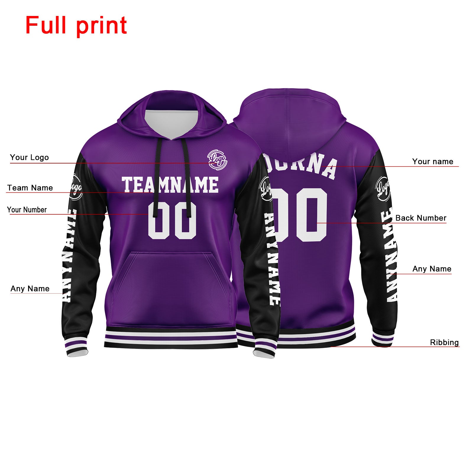 Custom Purple Black Sweatshirt Hoodie For Men Women Girl Boy Print Your Logo Name Number enthsush
