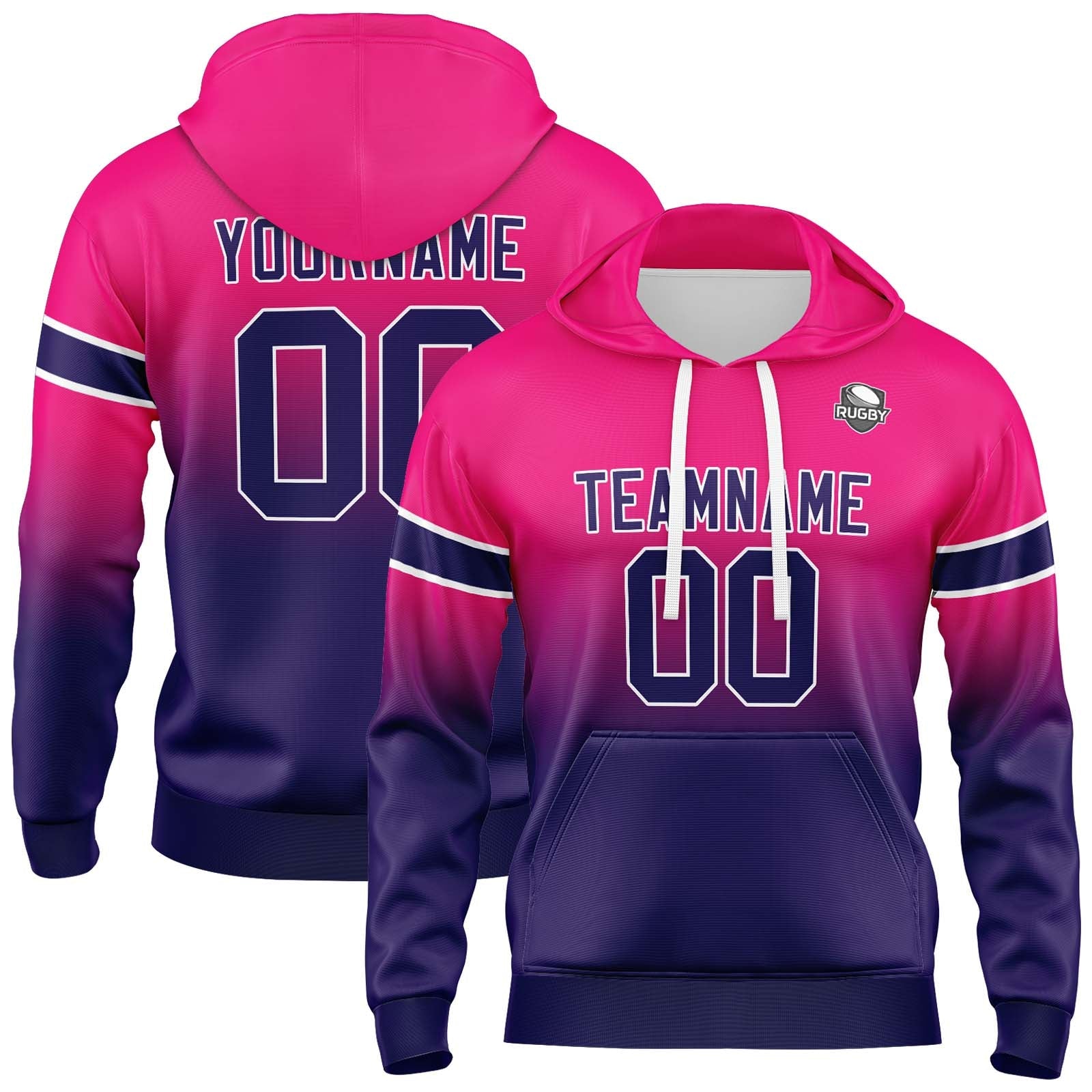 Custom Gradient Hoodie For Man Woman Girl Boy Print Your Logo Name Number Rose&Dark Purple enthsush