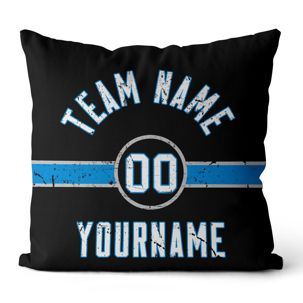 Custom Football Throw Pillow for Men Women Boy Gift Printed Your Personalized Name Number Black & Royal & White enthsush