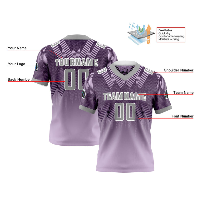 Custom Purple Gray Reversible Football Jersey Personalized Gradient Football Shirts for Men Printed Team Name Number Logo