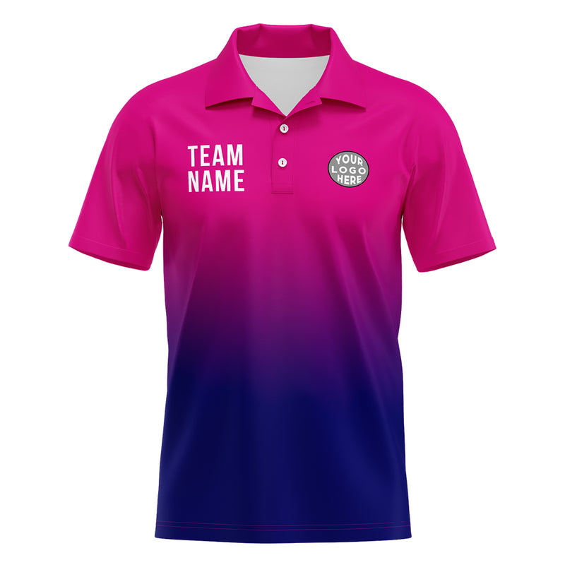 Custom Fuchsia Navy Football Polo Shirts Add Your Unique Logo/Name/Number