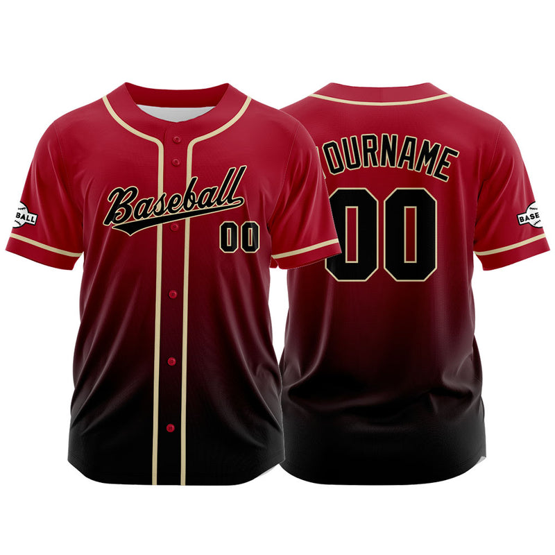 Custom Full Print Design Authentic Baseball Jersey black-red
