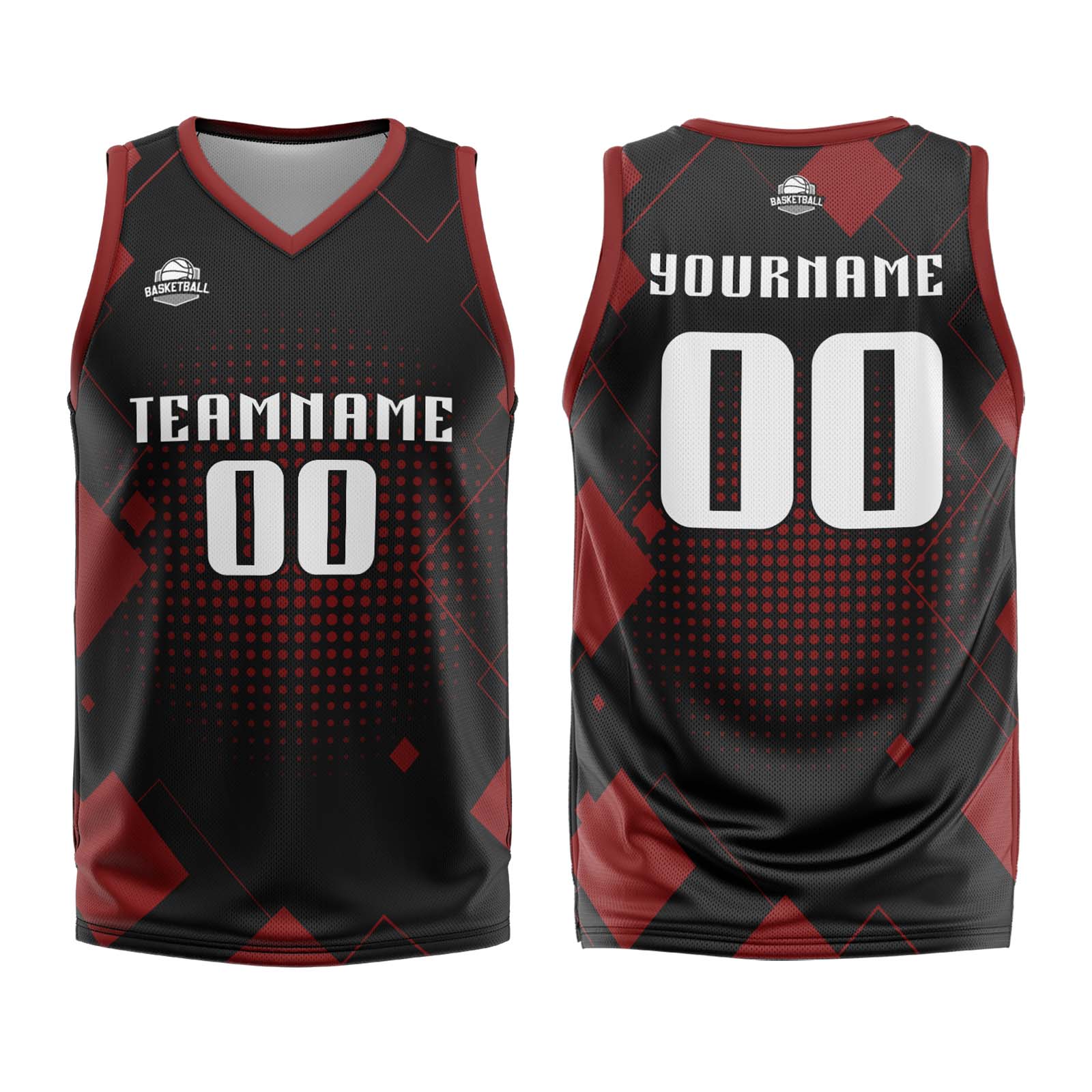 Custom Geometry Red Basketball Jersey Uniform Suit Printed Your Logo Name Number enthsush