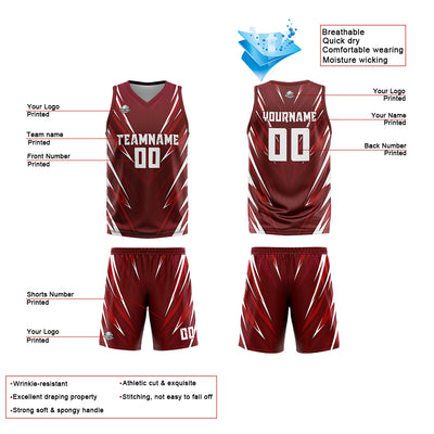 Custom Dark Red Reversible Basketball Suit for Adults and Kids Personalized Jersey enthsush