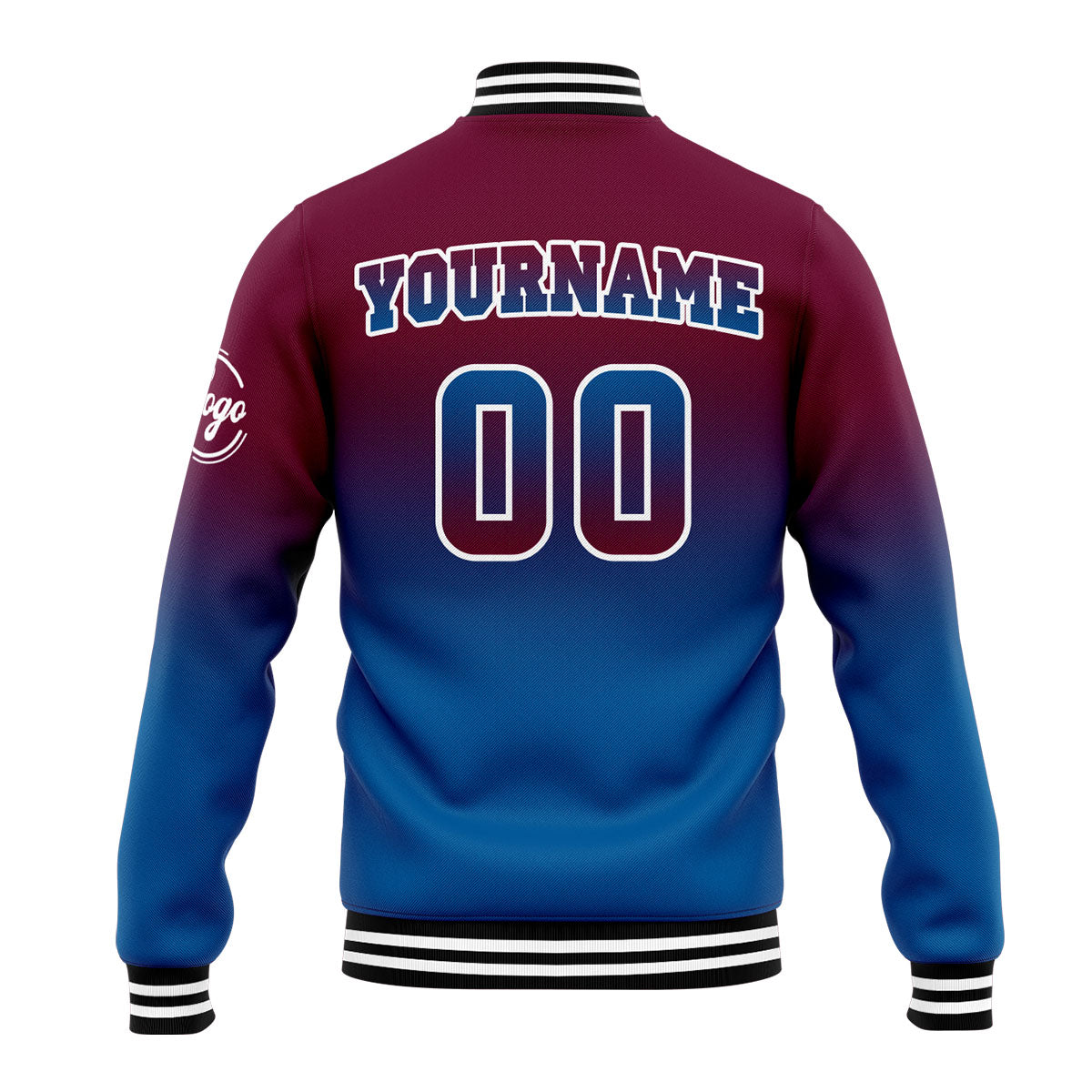 Custom Gradient Varsity Jacket Letterman jacket for Men, Women and Youth Burgundy&Blue enthsush