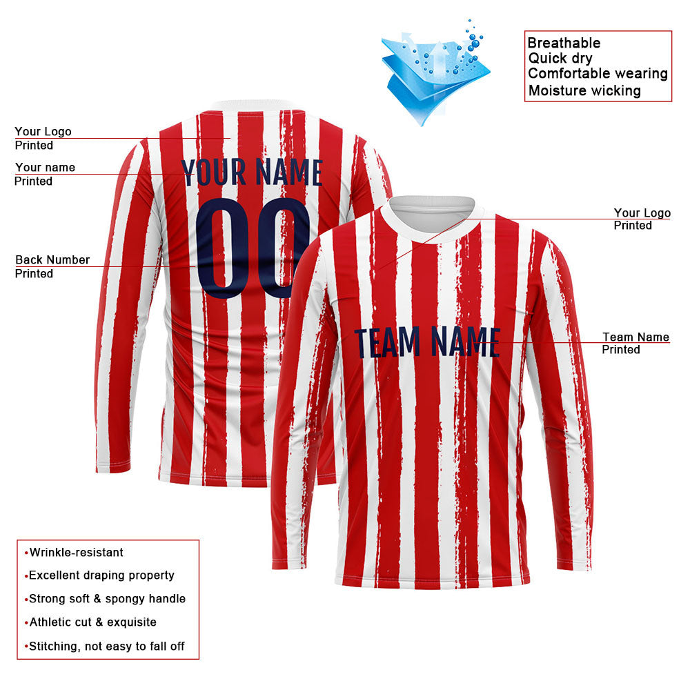 Custom Basketball Soccer Football Shooting Long T-Shirt for Adults and Kids Stripe-Red enthsush