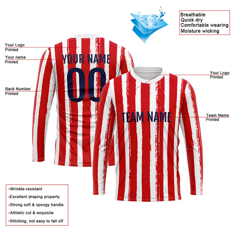 Custom Basketball Soccer Football Shooting Long T-Shirt for Adults and Kids Stripe-Red enthsush
