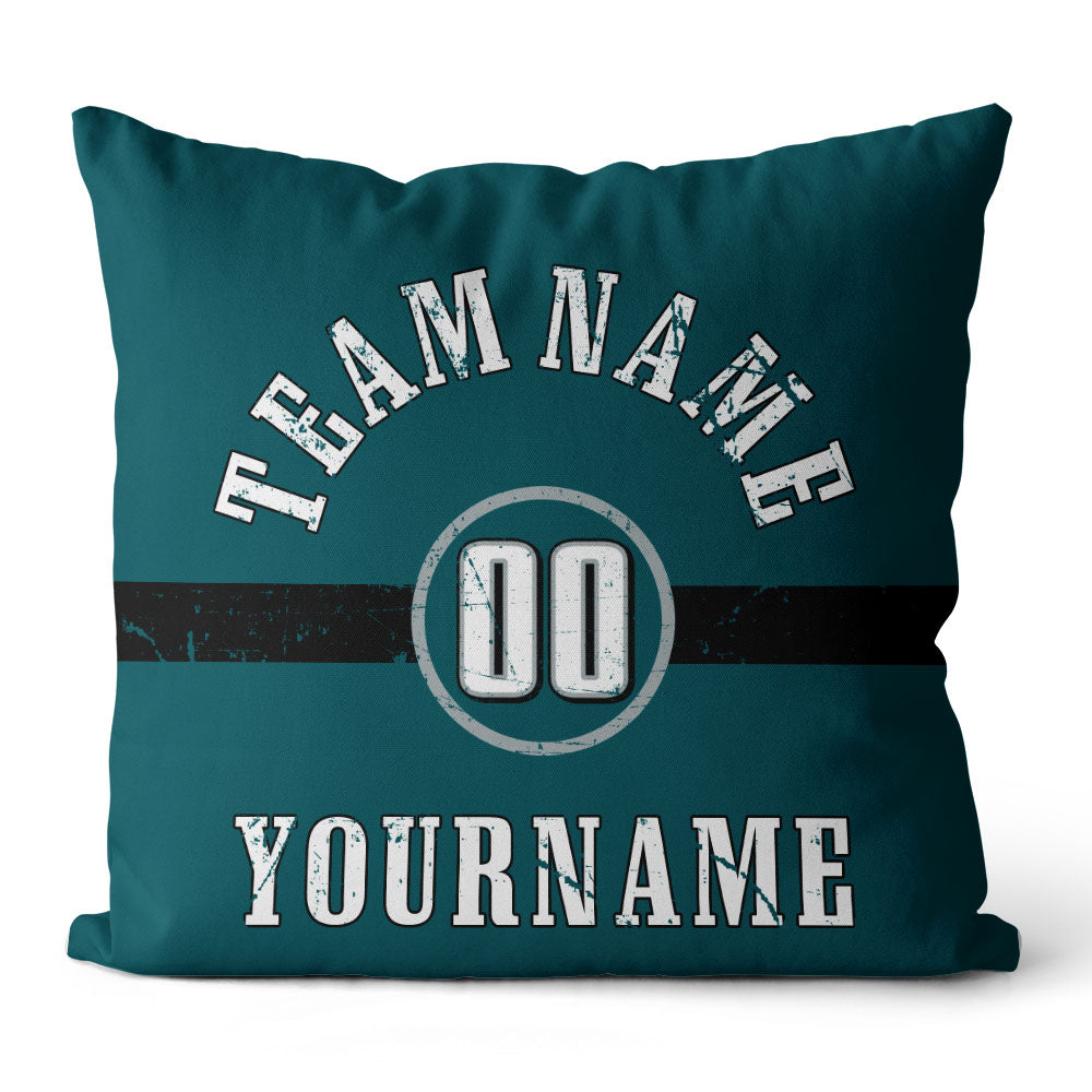 Custom Football Throw Pillow for Men Women Boy Gift Printed Your Personalized Name Number Midnight Green & Black & White enthsush