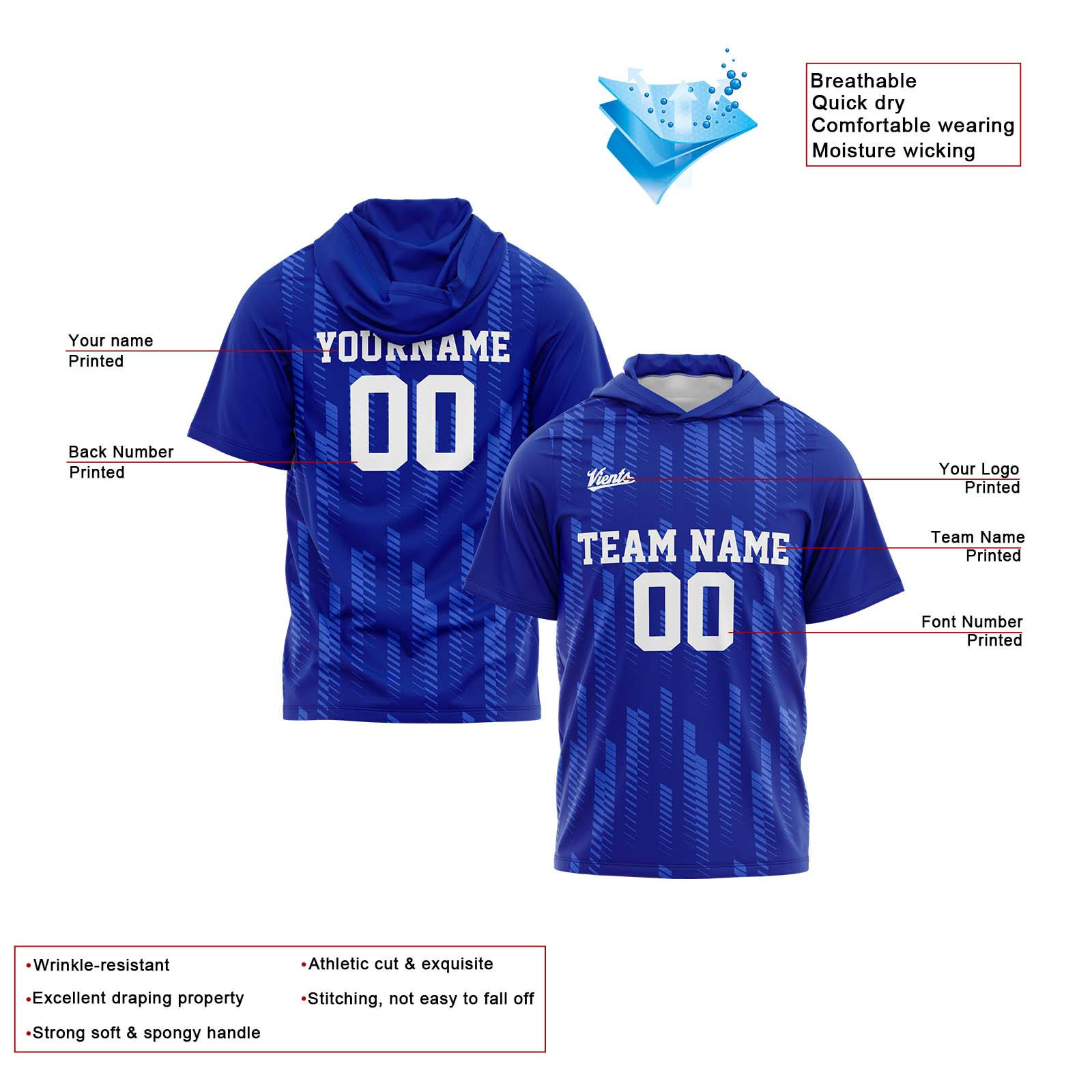Custom Royal Sleeve Hoodies for Men Women Shirts with Hoods Printed Name Logo enthsush