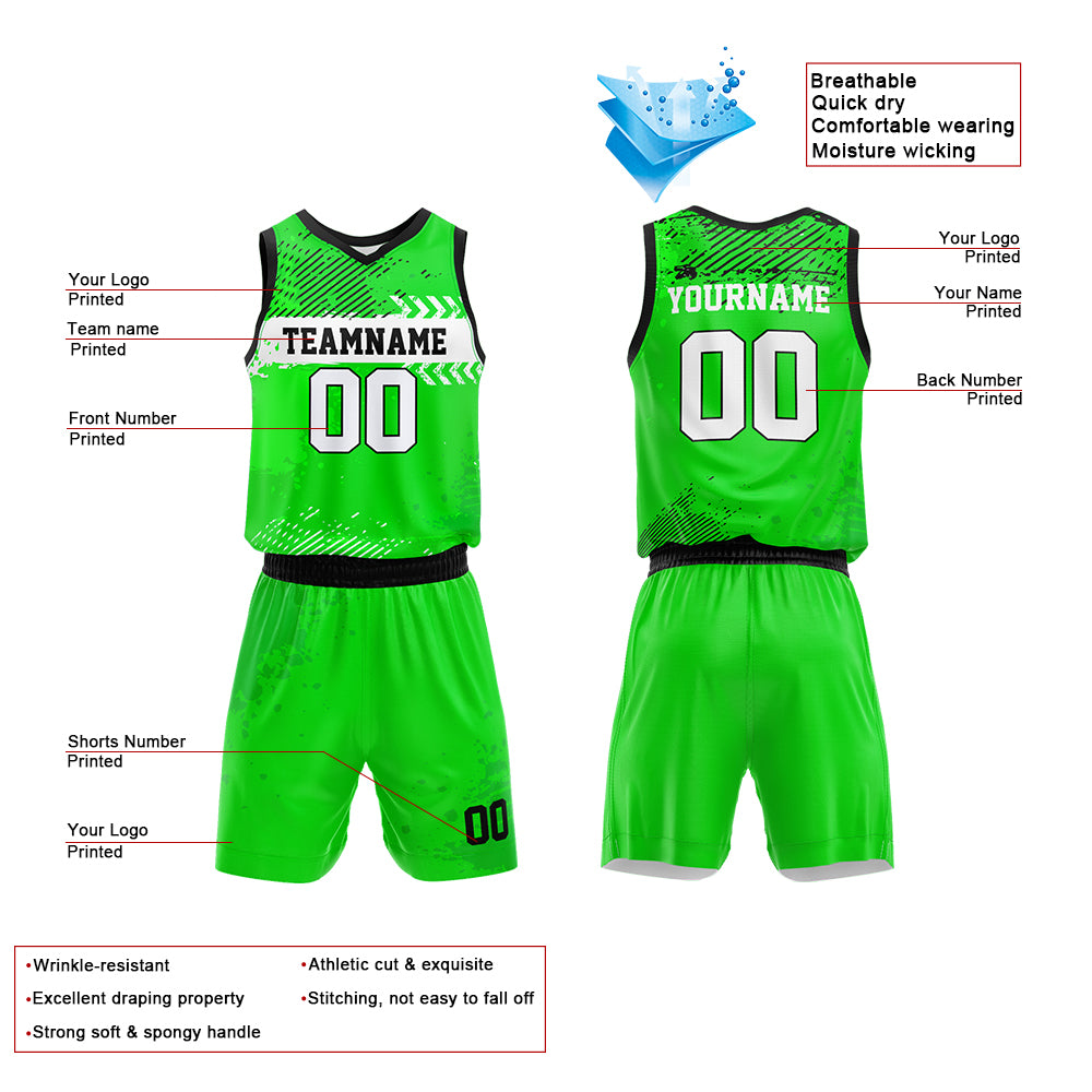 Custom Basketball Jersey Uniform Suit Printed Your Logo Name Number Green enthsush