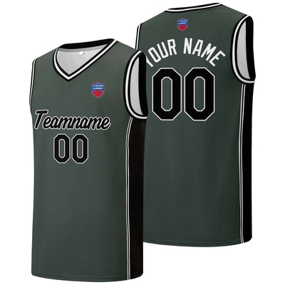 Custom basketball jersey shorts for men and women. Embroidered and printed name, number and logo Grey&Black enthsush