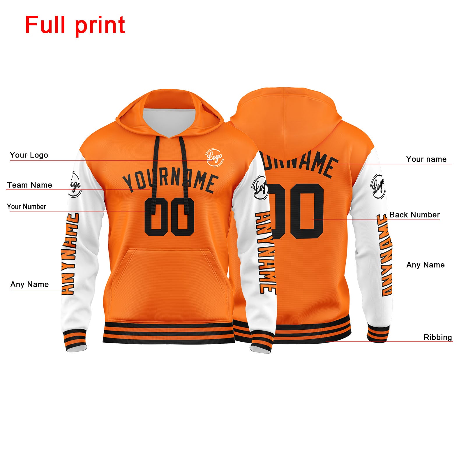 Custom Orange White  Sweatshirt Hoodie For Men Women Girl Boy Print Your Logo Name Number enthsush