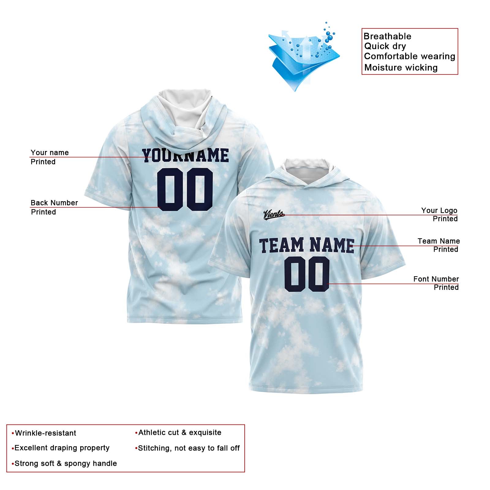 Custom Light Blue Sleeve Hoodies for Men Women Shirts with Hoods Printed Name Logo enthsush