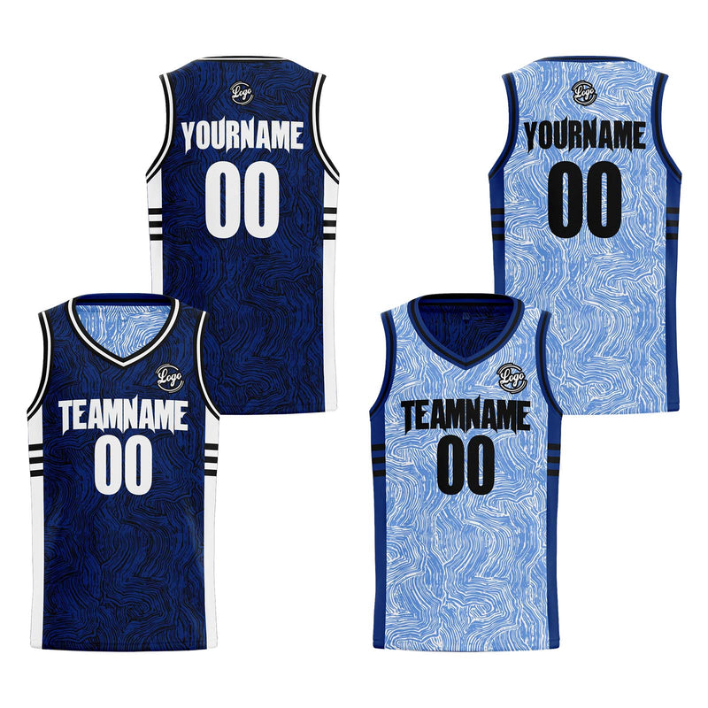 Custom Black Blue Reversible Basketball Suit for Adults and Kids Personalized Jersey