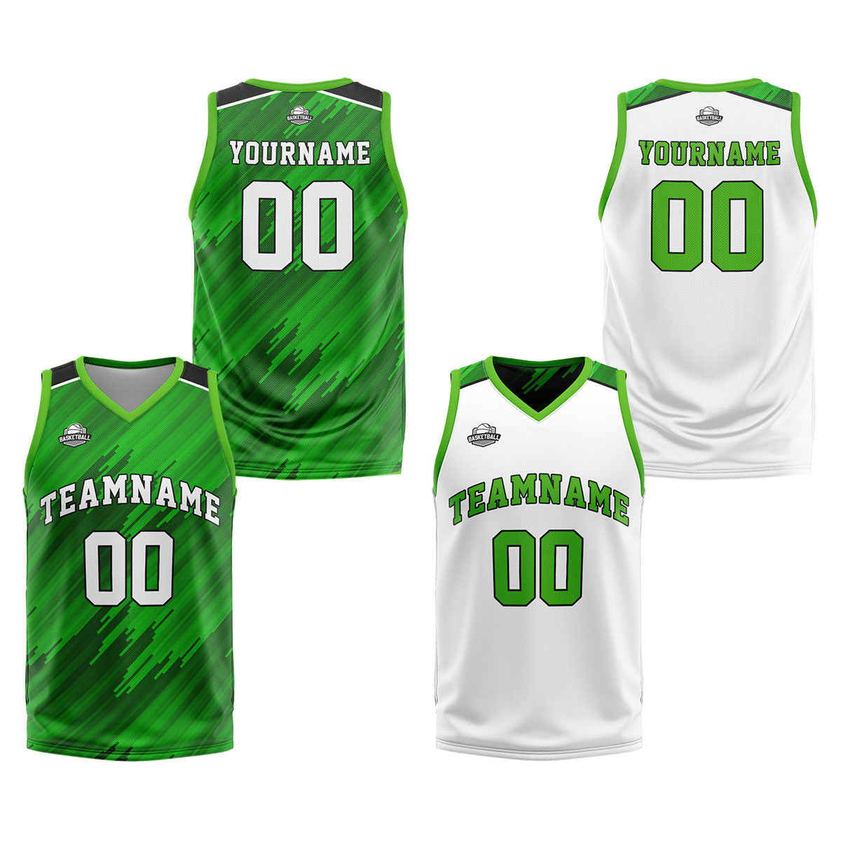 Custom Green Reversible Basketball Suit for Adults and Kids Personalized Jersey enthsush