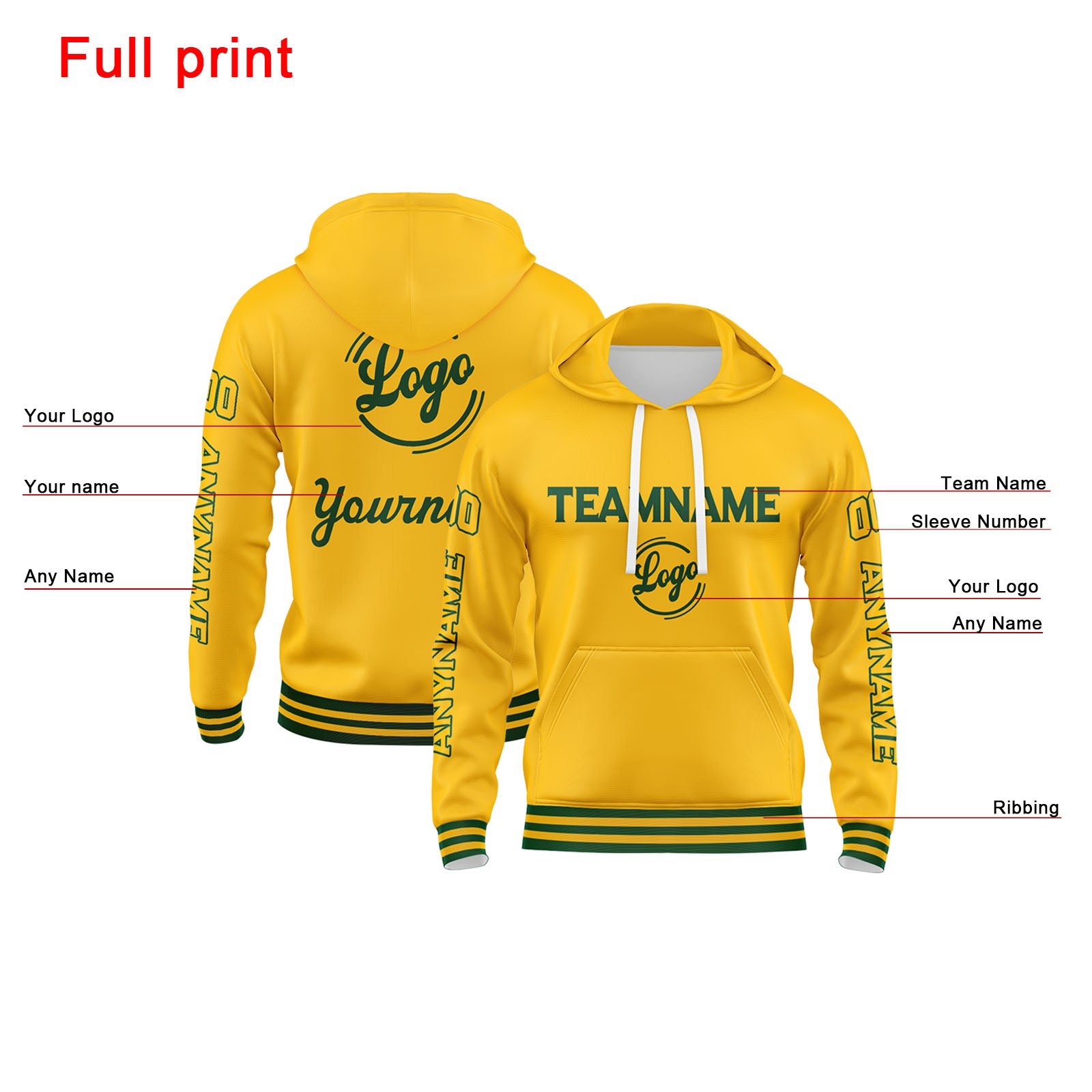 Custom Green Yellow Sweatshirt Hoodie For Men Women Girl Boy Print Your Logo Name Number enthsush