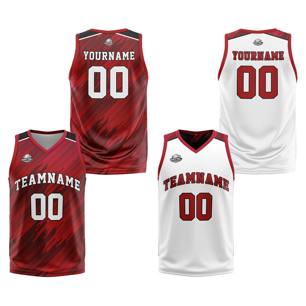 Custom Red Reversible Basketball Suit for Adults and Kids Personalized Jersey enthsush
