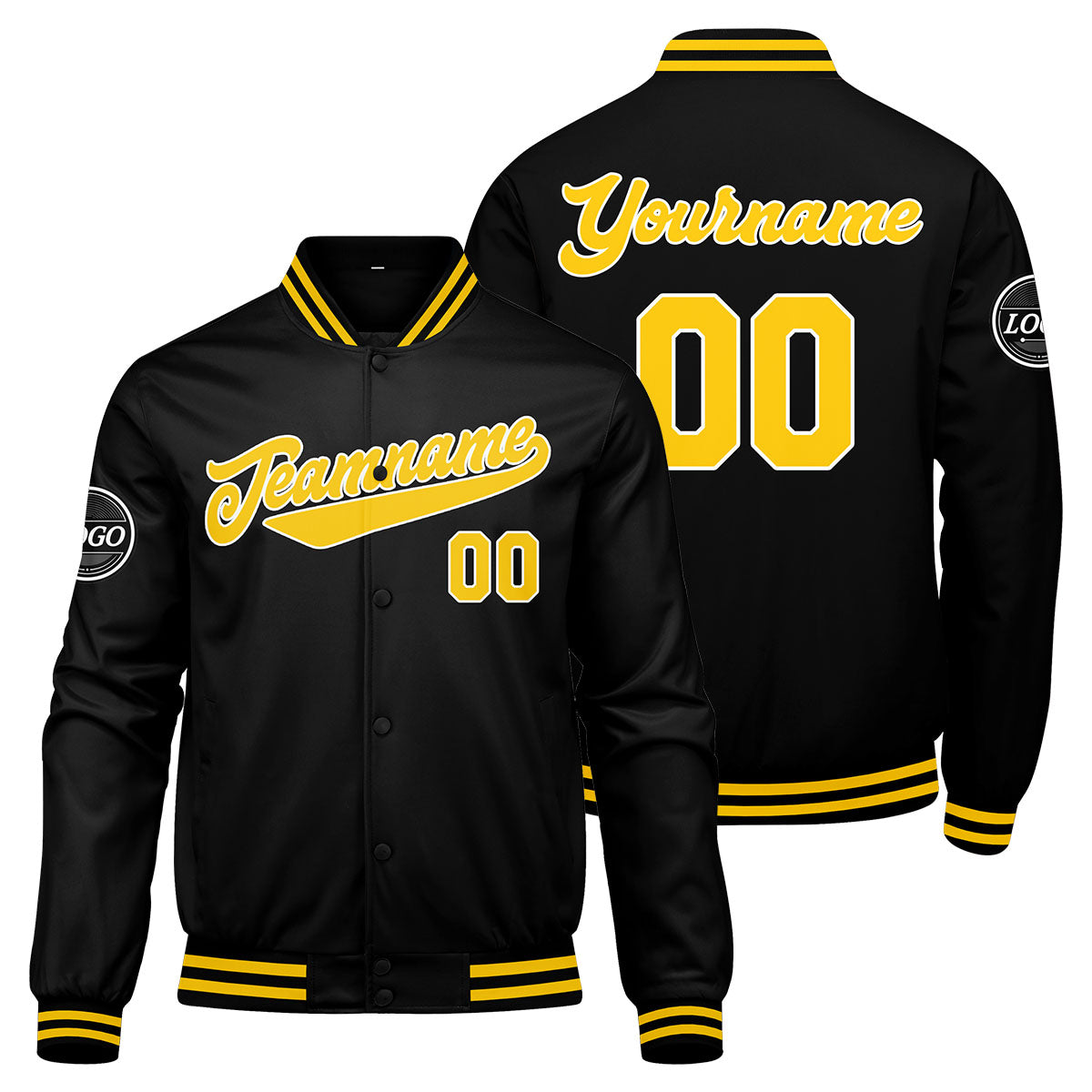 Custom Varsity Jacket Letterman jacket for Men, Women and Youth Black Yellow enthsush
